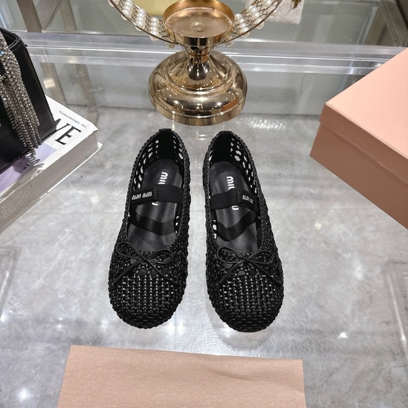 Miu Miu Shoes - Miu Miu Black Woven Mary Jane Ballet Flats